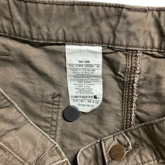 Carhartt Olive Original Fit Dungaree Duck Carpenter Pants Size 38 / 30 - Picture 3 of 8